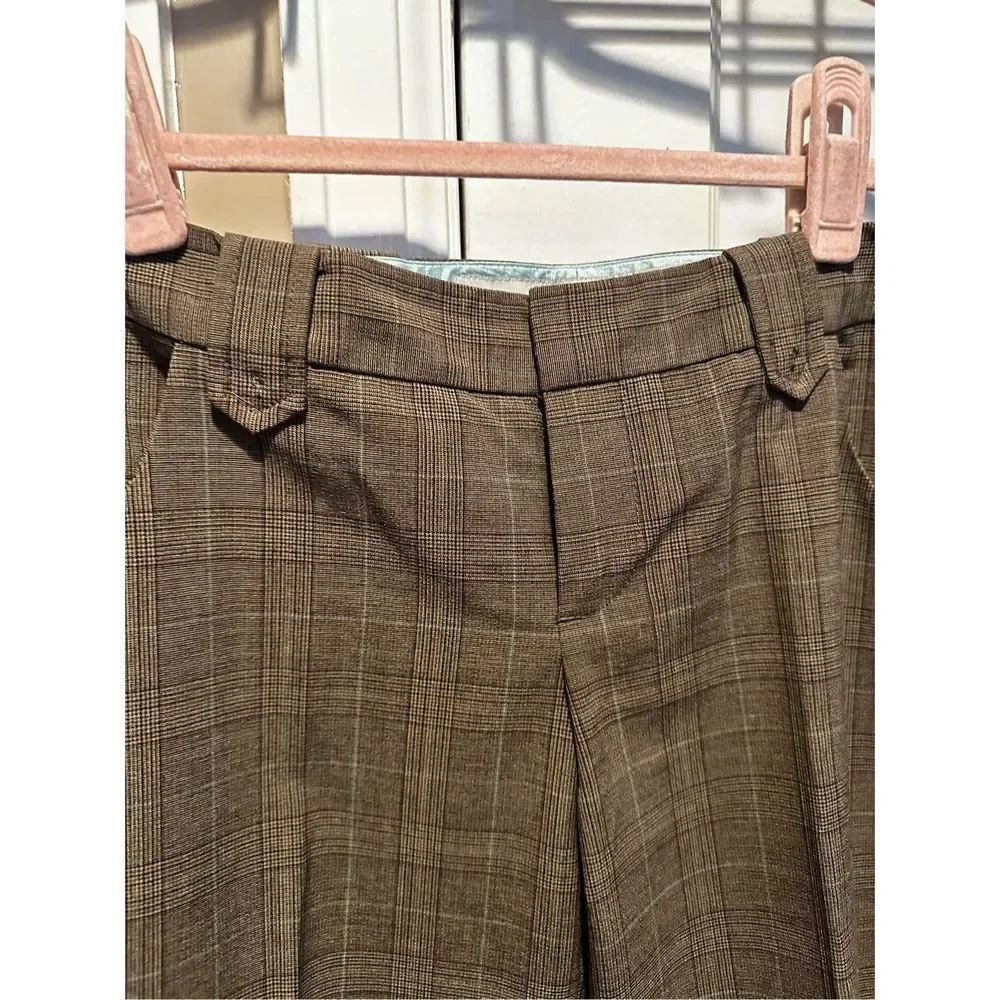 Guess Dress Pants Womens Size Small 26 Brown Plaid Stretch Wide Leg Low Rise Str